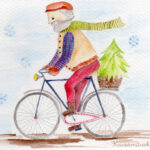 Apóka biciklivel karácsonyfát visz haza